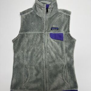 Patagonia Heather Gray Vest with Bold Purple Detail